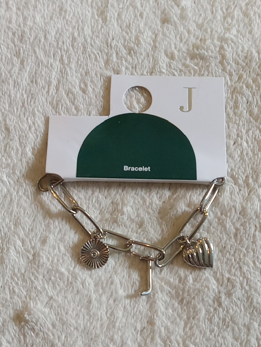 NWT Silver Initial Chain Link Charm Bracelet with Heart & Sunburst